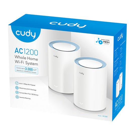 Cudy, AC1200 Dual Band Whole Home Wi-Fi Mesh System, 2-pack - M1200 - White
